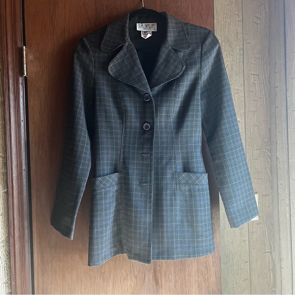 VTG La Belle Women's Dark Gray-Brown Plaid Blazer